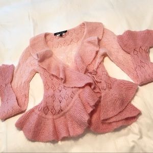 Lili Gaufrette Wool Blend Ruffled Wrap Cardigan Sz 10